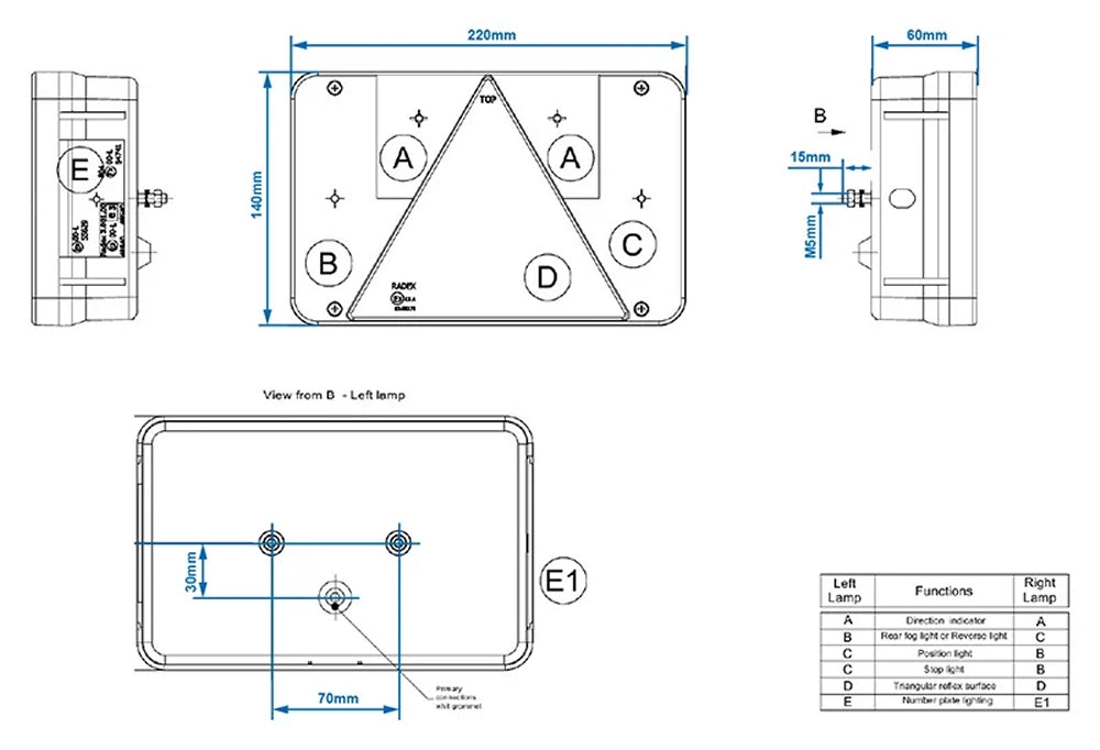 ProPlus 343620 Rückleuchte 6 Funktionen 220x140mm links für Anhänger Wohnwagen Wohnmobil