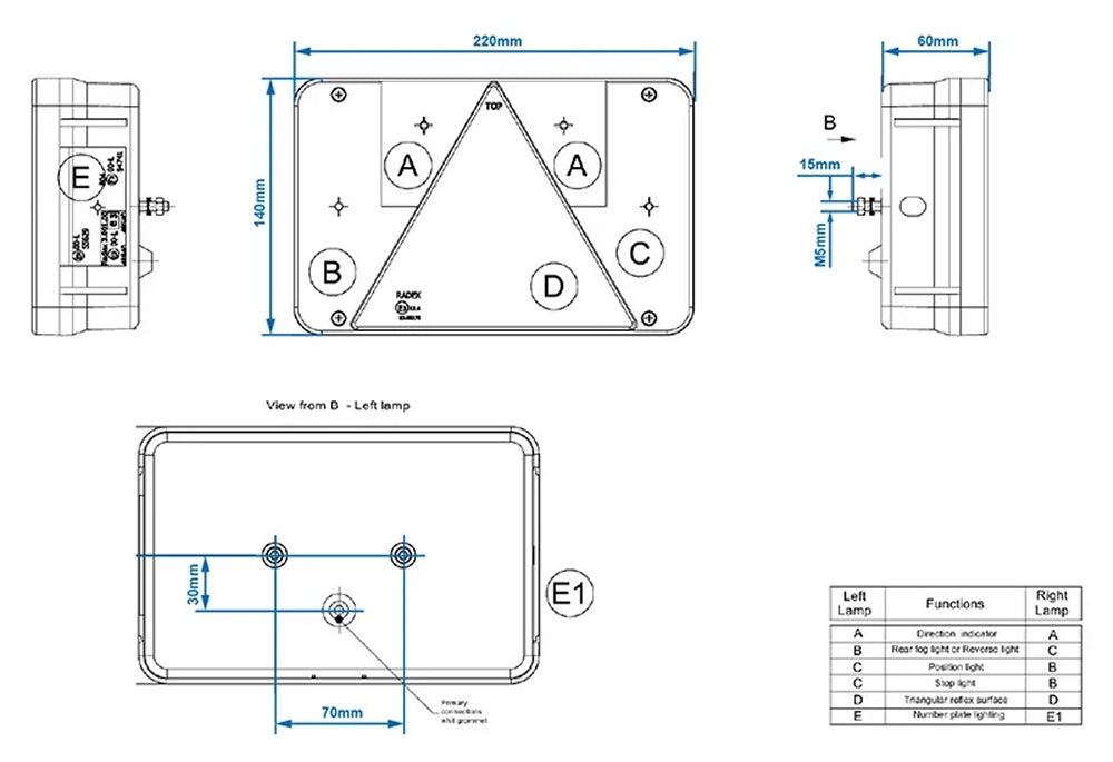 ProPlus 343621 Rückleuchte 6 Funktionen 220x140mm rechts für Anhänger Wohnwagen Wohnmobil