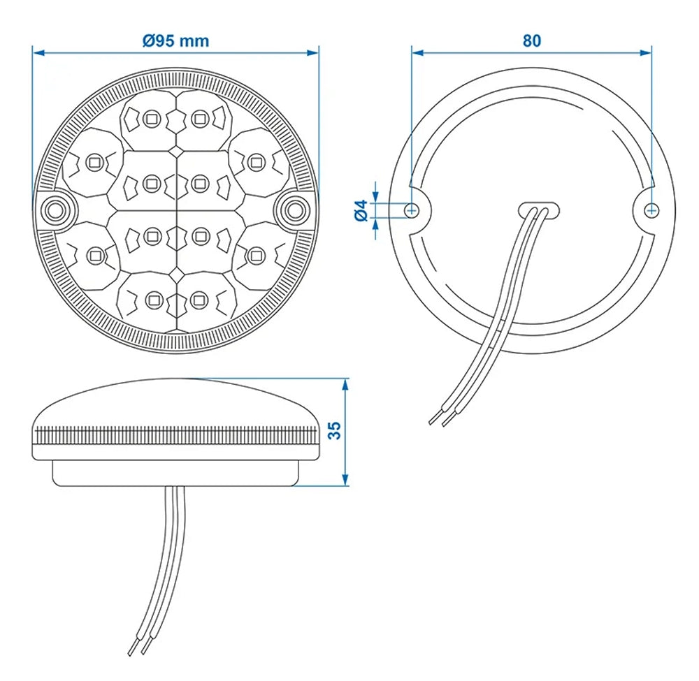ProPlus 343634RD Rückfahrleuchte Ø95mm 12 LED für Anhänger Wohnwagen Wohnmobil
