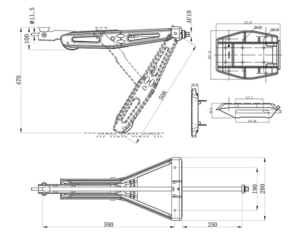 ProPlus 361515V01 Ausdrehstütze 1000g 605x280mm H:470mm mit Stützplatte und erweitertem Nivelliermechanismus