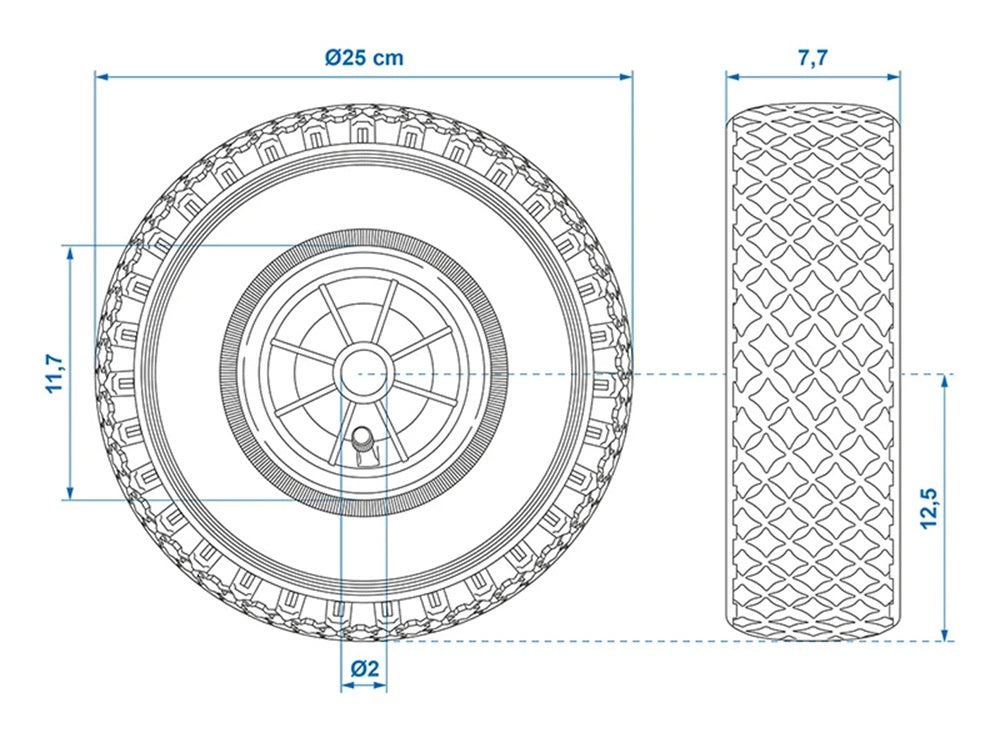 ProPlus 341542 Ersatzrad für Stützrad Kunststofffelge mit Luftreifen 260x85mm