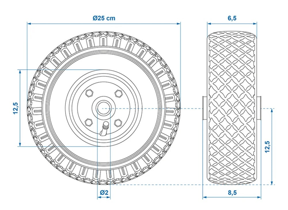 ProPlus 341543 Ersatzrad für Stützrad Metallfelge mit Luftreifen 260x85mm
