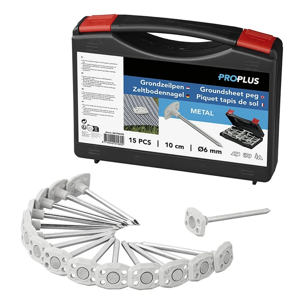 ProPlus 361736V02 15 Stück Zeltbodennagel Metall im Koffer Heringe Zeltnagel