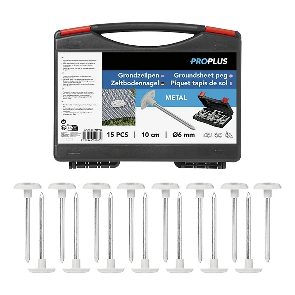 ProPlus 361736V02 15 Stück Zeltbodennagel Metall im Koffer Heringe Zeltnagel
