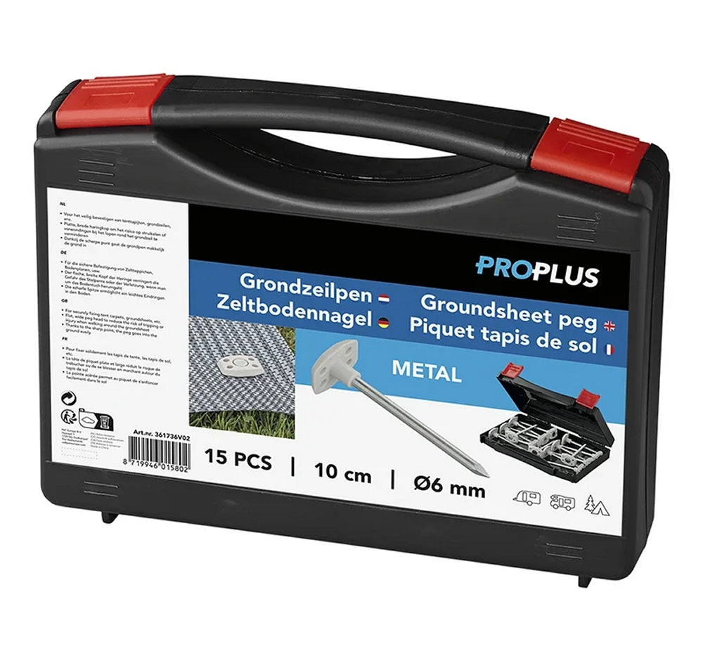 ProPlus 361736V02 15 Stück Zeltbodennagel Metall im Koffer Heringe Zeltnagel