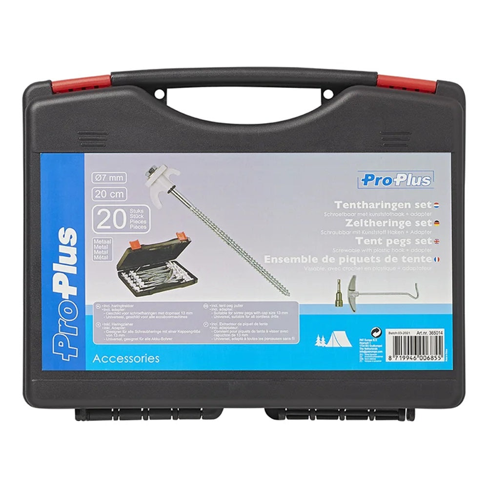 ProPlus 365014 Satz Zeltheringe 20cm Metall schraubbar mit Kunststoffhaken Adapter
