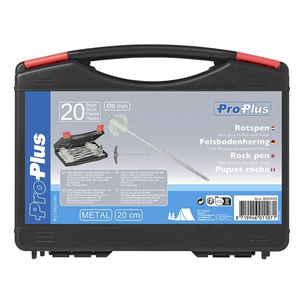 ProPlus 365014V03 Satz Felsbodenheringe 20cm Metall mit nachleuchtenden Haken