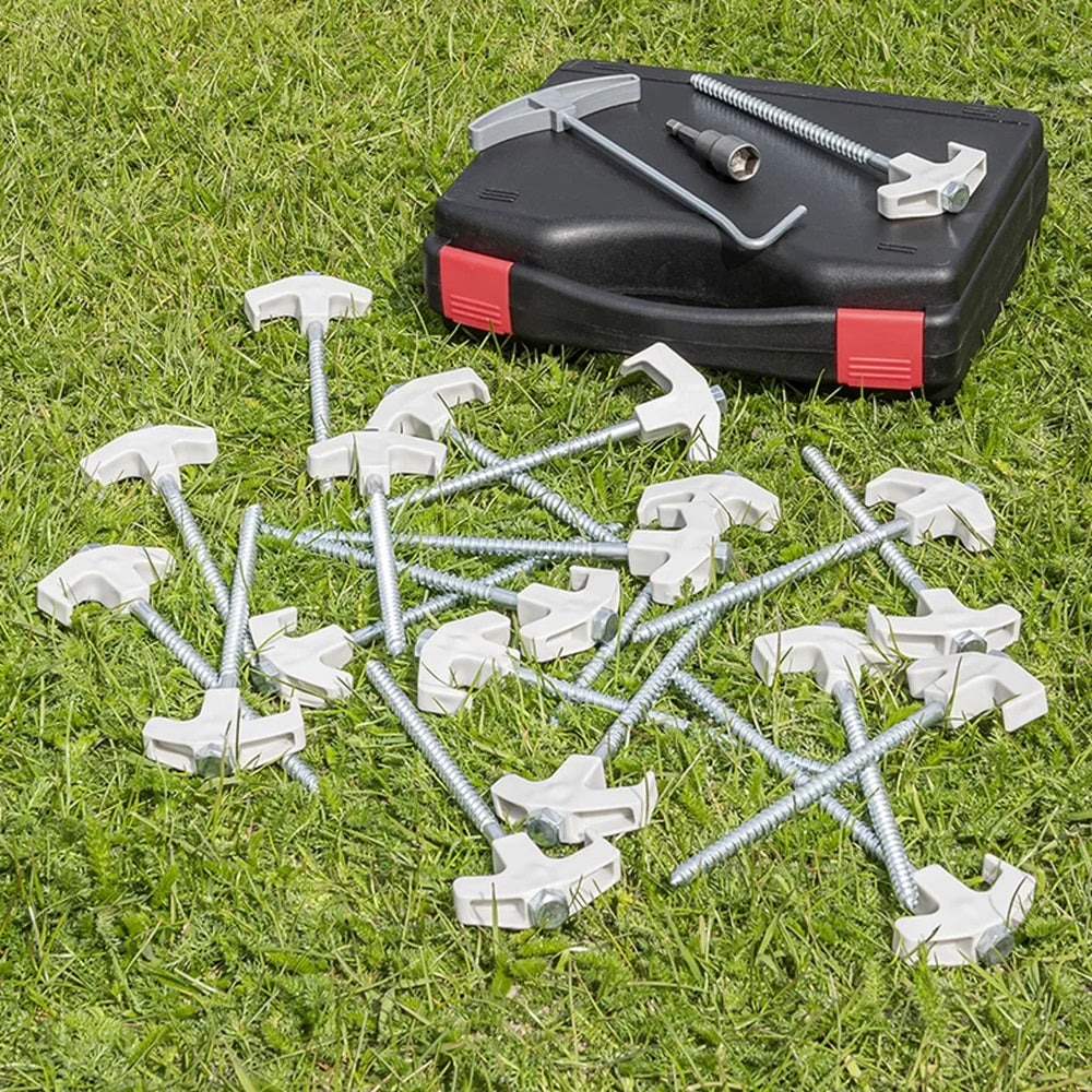 ProPlus 365014V04 Satz Zeltheringe 20cm Metall schraubbar mit Kunststoffhaken und Schraubenkopf