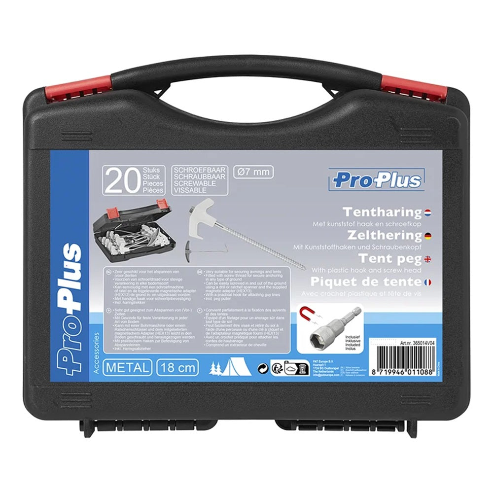 ProPlus 365014V04 Satz Zeltheringe 20cm Metall schraubbar mit Kunststoffhaken und Schraubenkopf