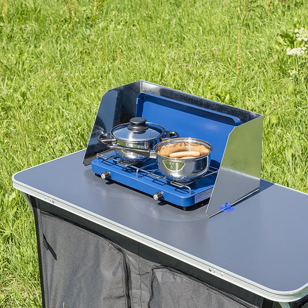 ProPlus 370340V02 Koch Windschutz Stahl faltbar ausziehbar 38,5/73 x 27 x 24cm 3 teilig Camping Kochen