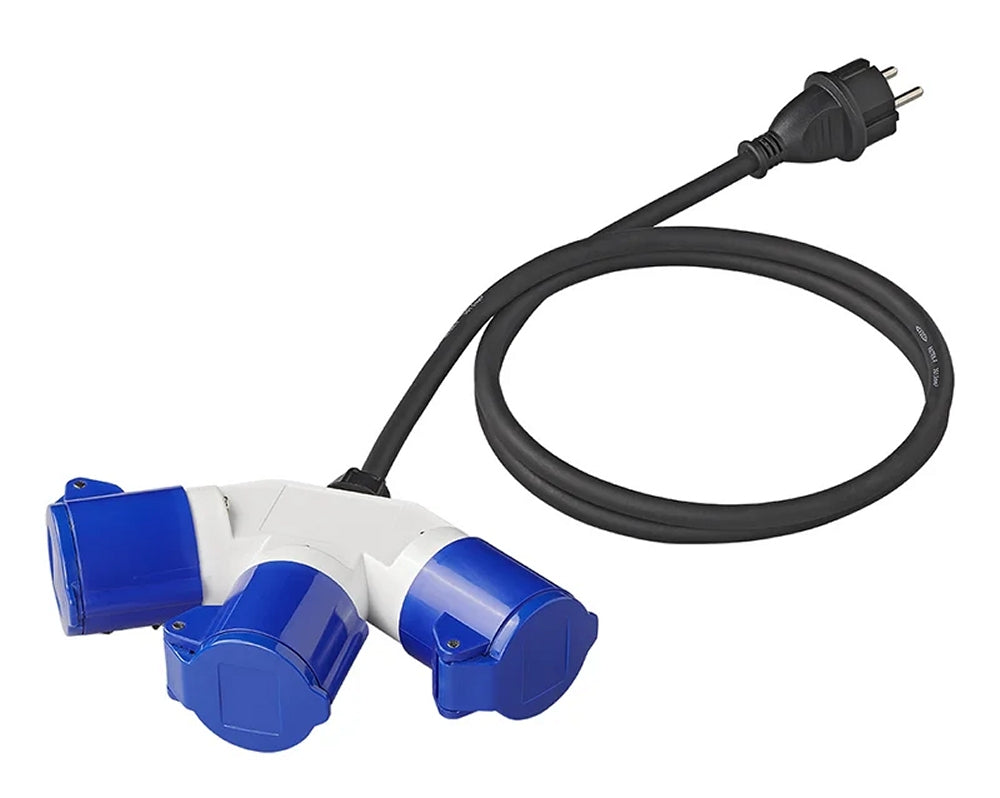 ProPlus 373513DE Adapterkabel 150cm 16A von Schuko Stecker nach 3 x CEE Stromverteiler Splitter