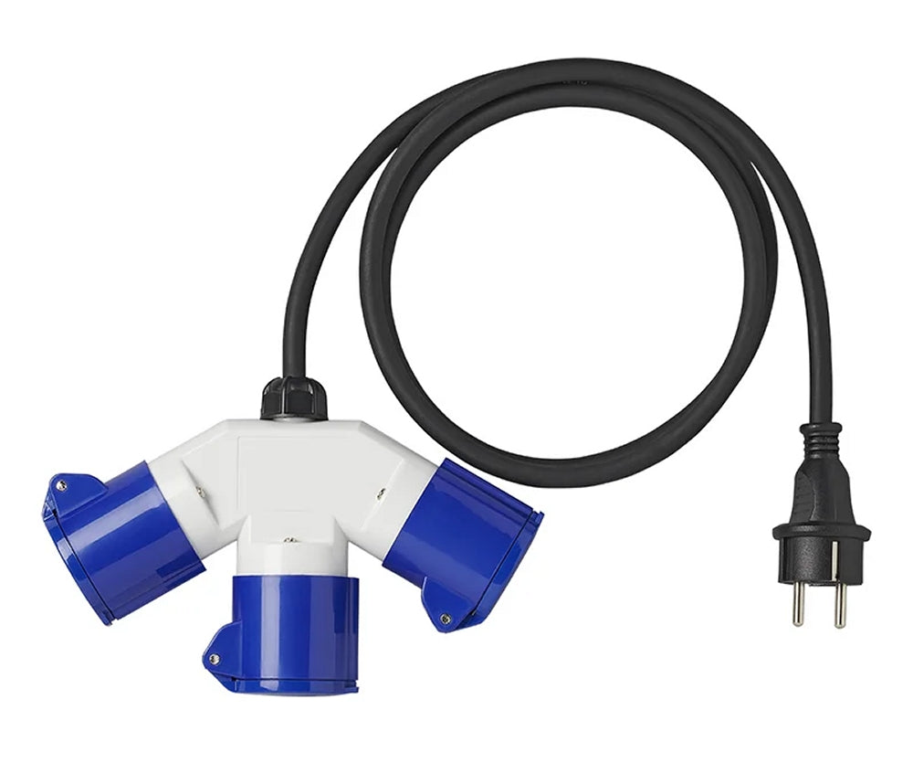 ProPlus 373513DE Adapterkabel 150cm 16A von Schuko Stecker nach 3 x CEE Stromverteiler Splitter