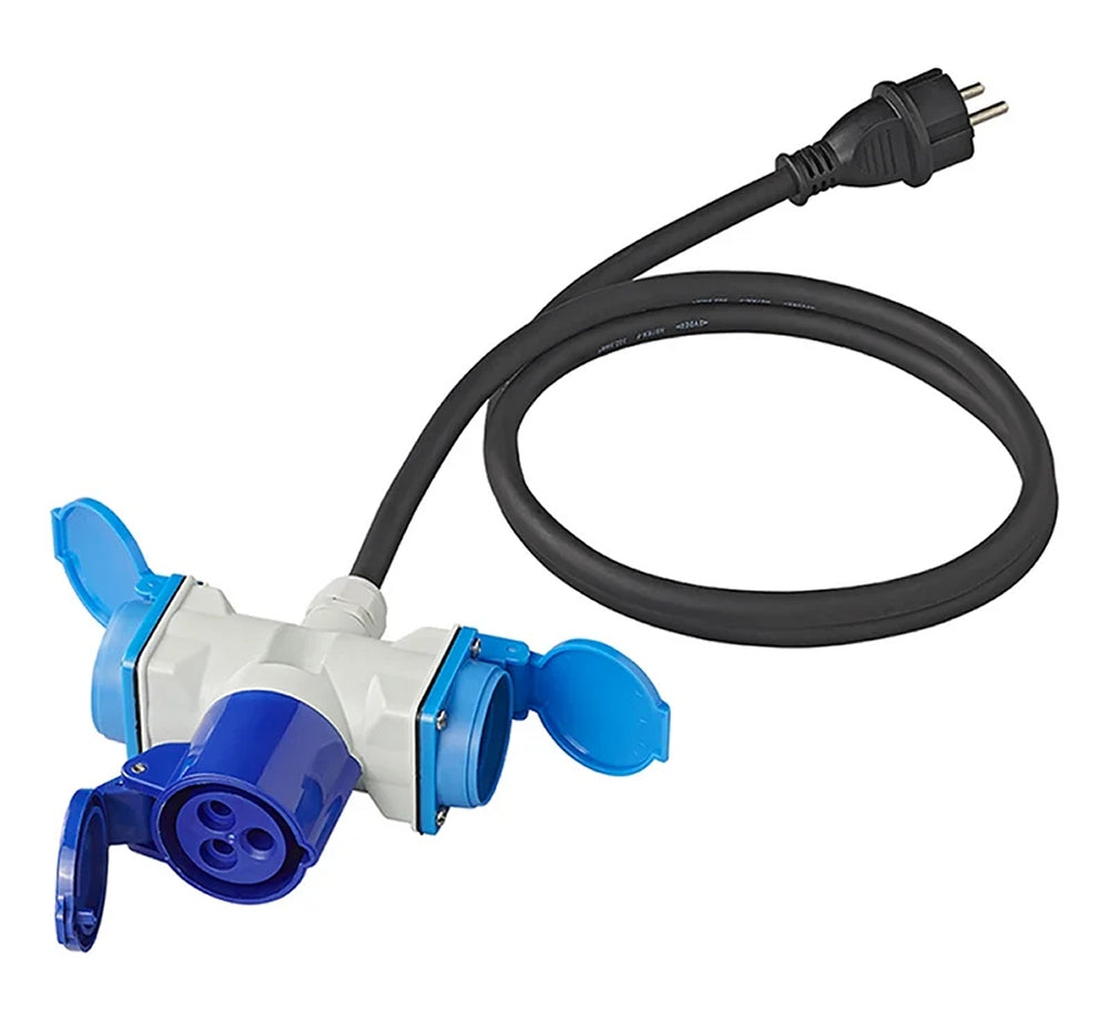 ProPlus 373515DE Adapterkabel 150cm 16A von Schuko Stecker nach 1xCEE + 2xSchuko Stromverteiler Splitter