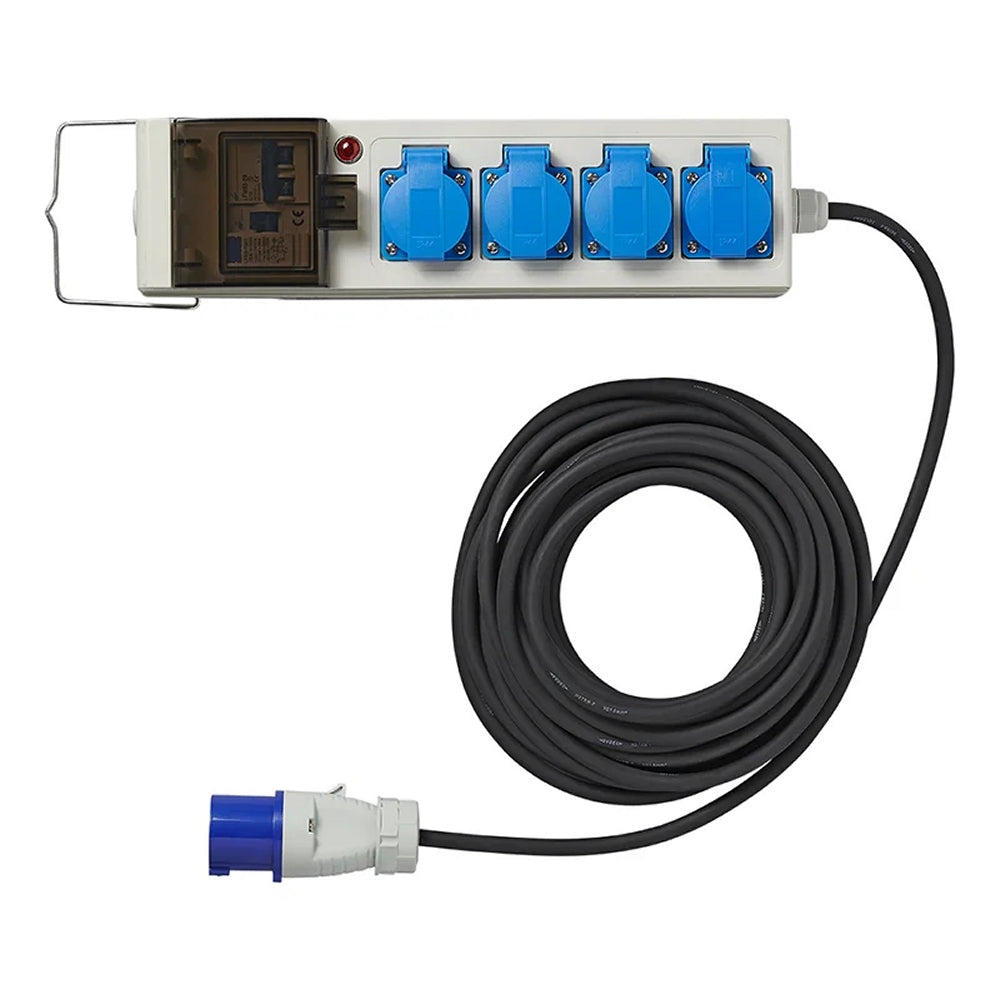 ProPlus 373585DE Zelt Faltwagen Steckdose 20 Meter 3x2,5mm² mit MCCB und FI-Schalter + 2 x USB
