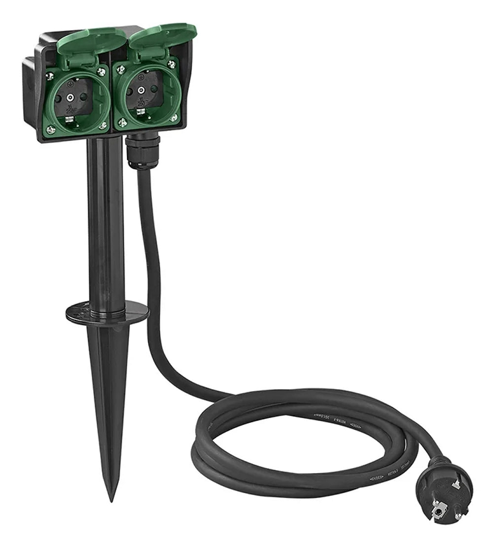 ProPlus 373620DE Gartensteckdose Schuko 2 fach mit Erdspieß Garten Doppelsteckdose