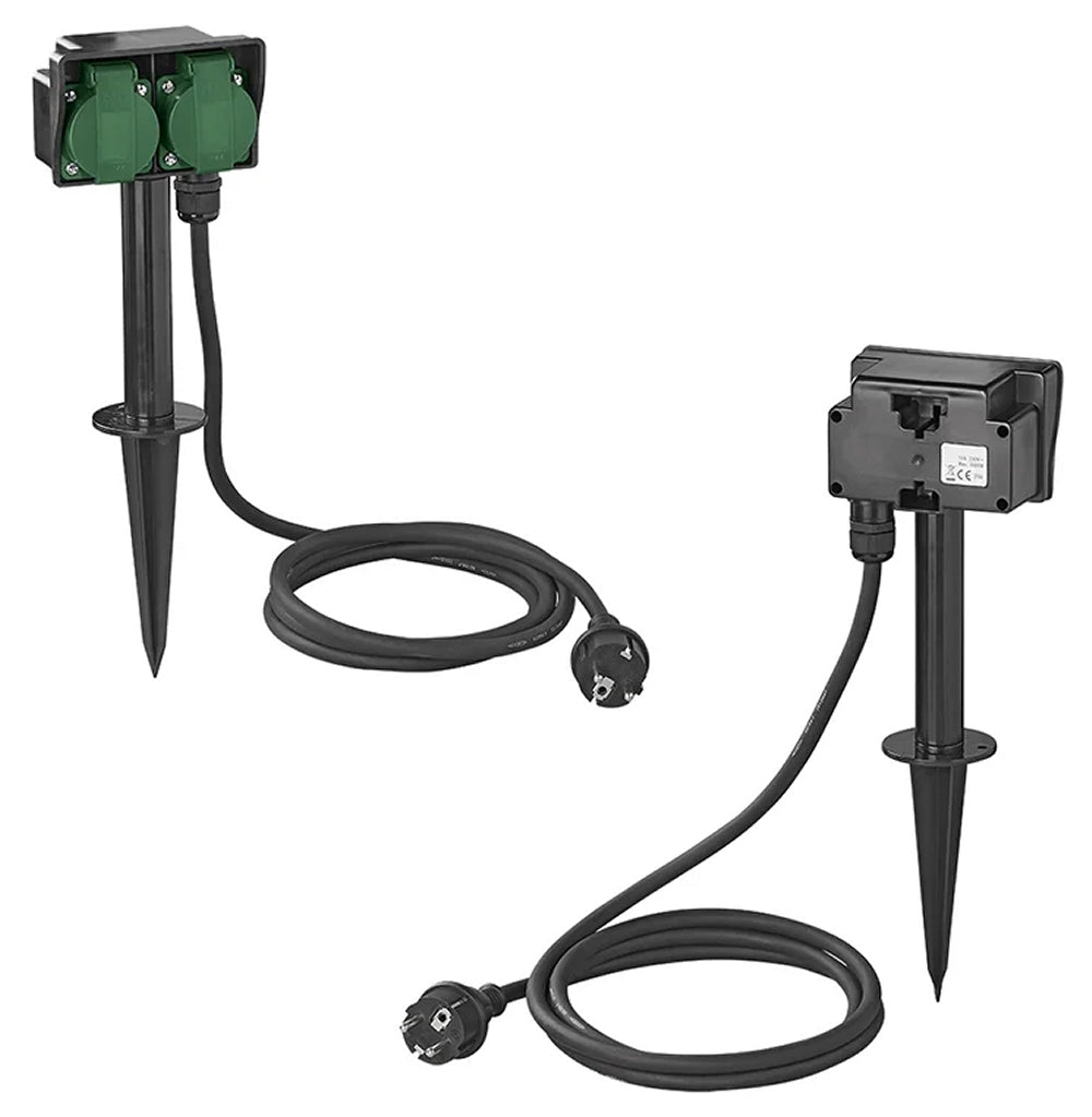 ProPlus 373620DE Gartensteckdose Schuko 2 fach mit Erdspieß Garten Doppelsteckdose
