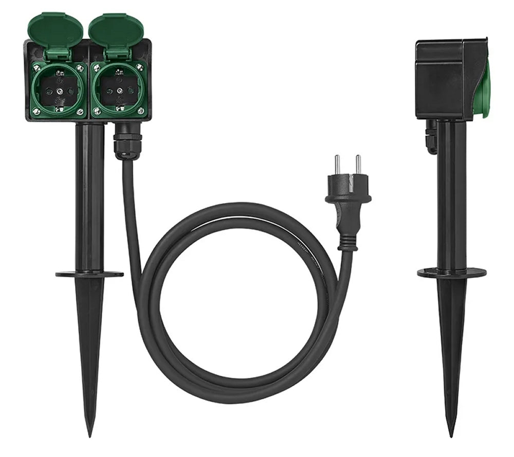 ProPlus 373620DE Gartensteckdose Schuko 2 fach mit Erdspieß Garten Doppelsteckdose