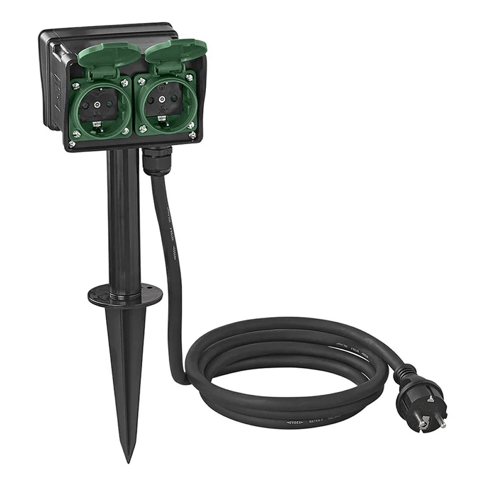 ProPlus 373622DE Gartensteckdose Schuko 4 fach mit Erdspieß Garten Vierersteckdose