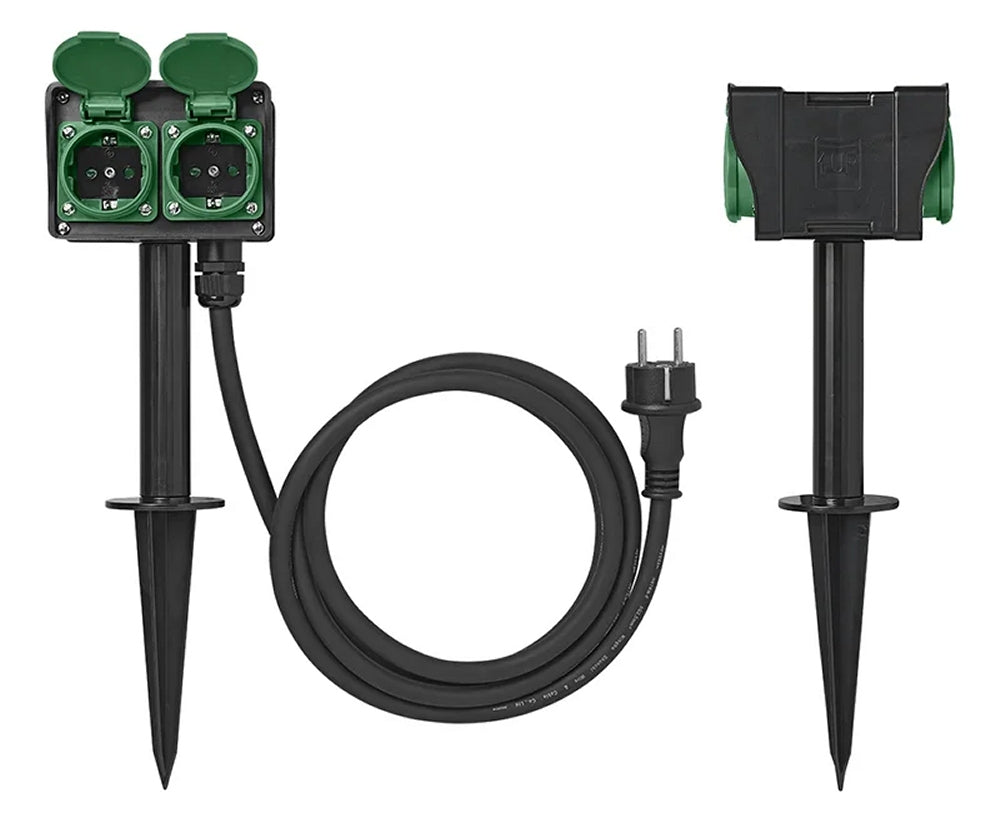 ProPlus 373622DE Gartensteckdose Schuko 4 fach mit Erdspieß Garten Vierersteckdose