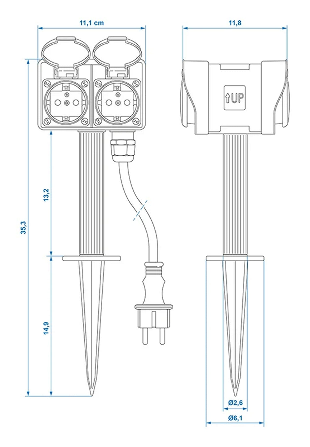ProPlus 373622DE Gartensteckdose Schuko 4 fach mit Erdspieß Garten Vierersteckdose