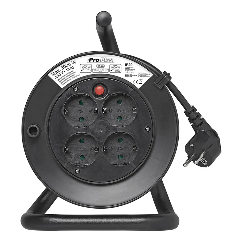ProPlus 373835 Kabeltrommel Schuko 4 fach 15 Meter Kabel VDE