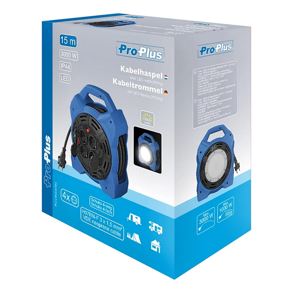 ProPlus 373838 Kabeltrommel Schuko 4 fach 15 Meter Kabel LED-Beleuchtung