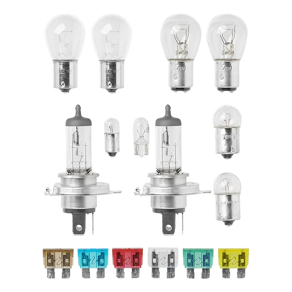 ProPlus 410134 Satz Lampen und Sicherungen 12 Volt für PKW Wohnwagen Wohnmobil mit H4 Birnen 16 teilig