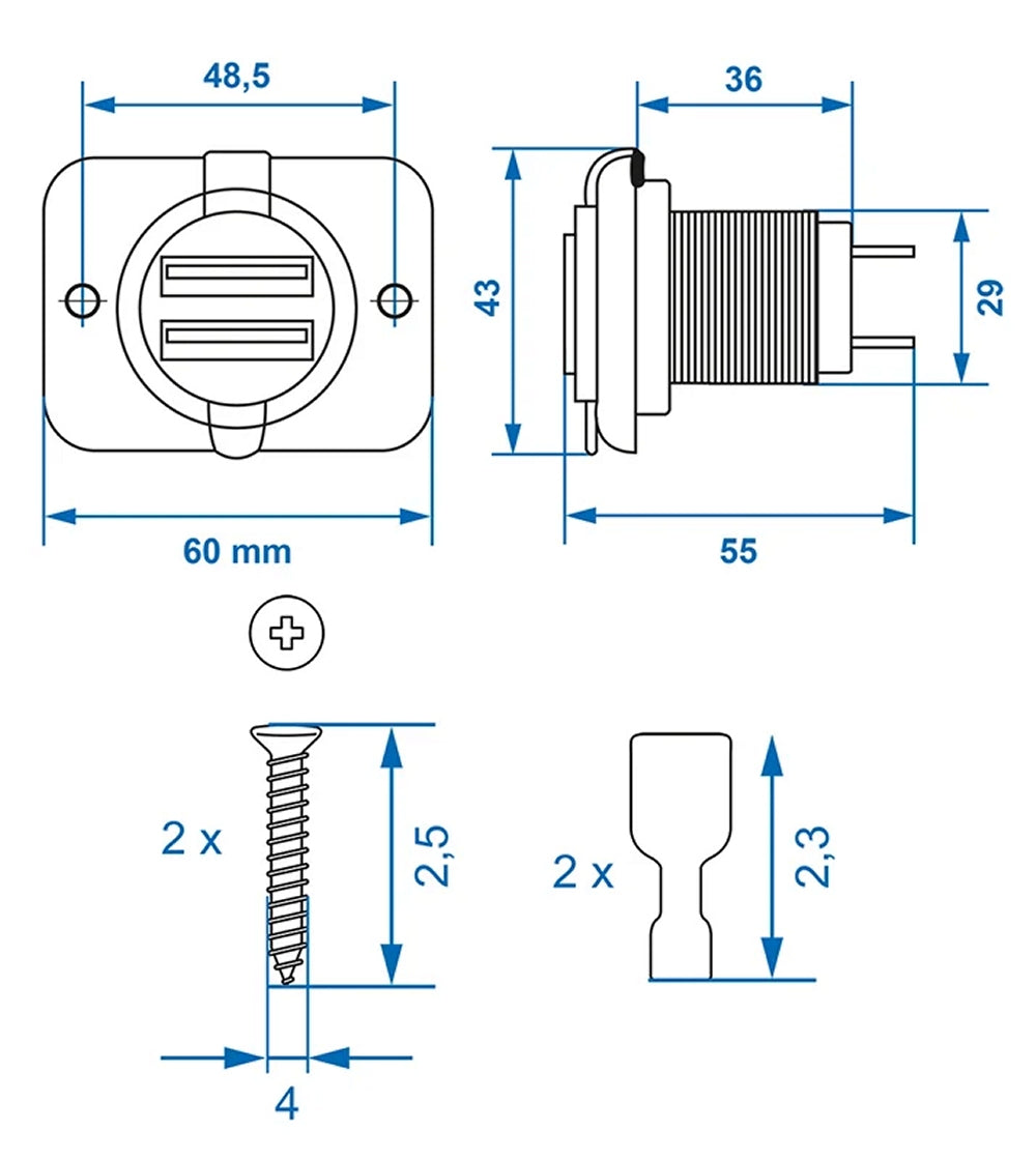 ProPlus 450416 Doppel Dual USB Steckdose zum Einbauen