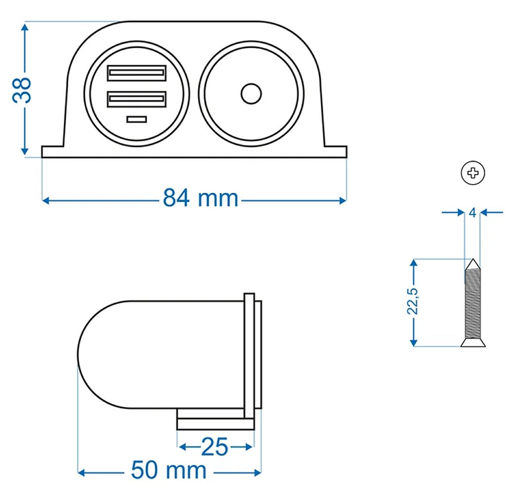 ProPlus 450420 Aufbau Zigarettenanzündersteckdose + 2 x USB Typ A 12V/24V
