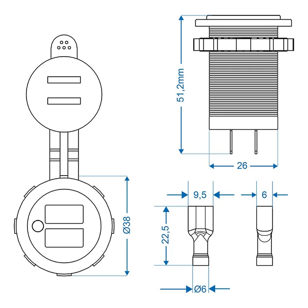 ProPlus 450450 USB Doppel Einbausteckdose Typ A 2 x 2100mA 12V/24V