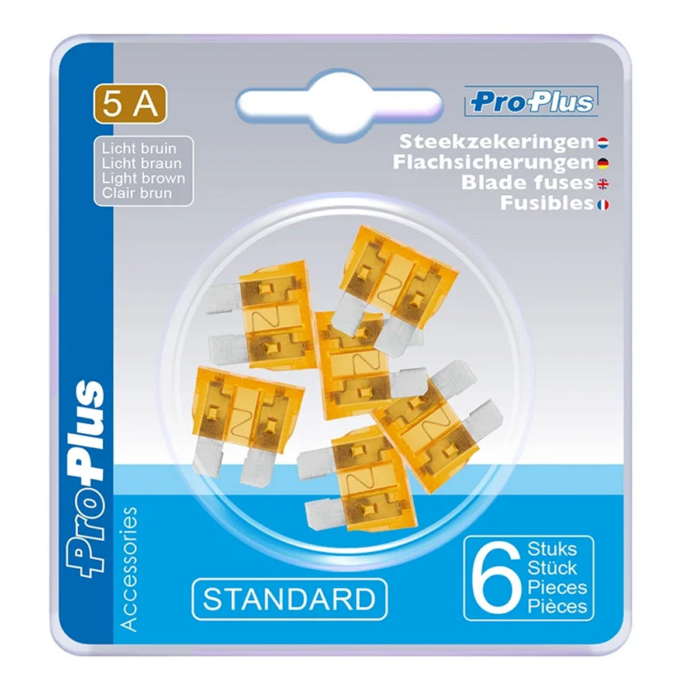 ProPlus 490335 Satz Flachsicherungen Standard 5A hellbraun 6 Stück im Blister KFZ-Sicherungen