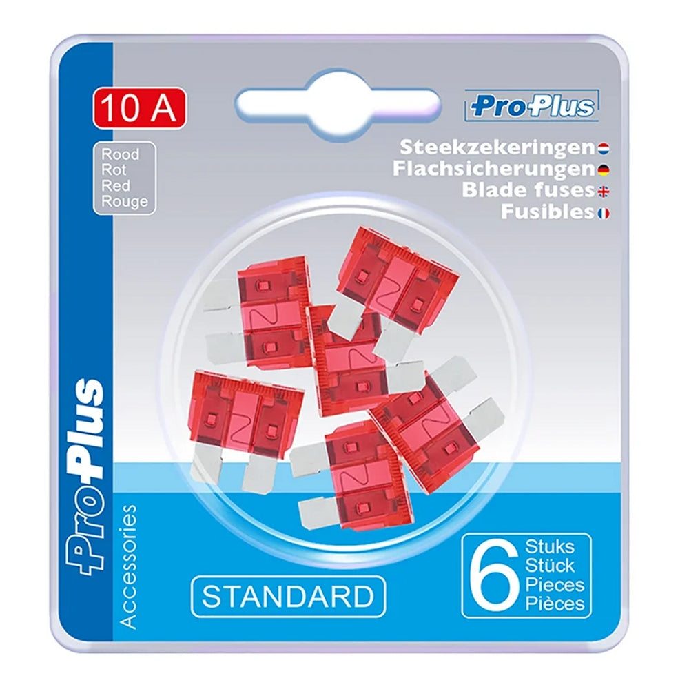 ProPlus 490337 Satz Flachsicherungen Standard 10A rot 6 Stück im Blister KFZ-Sicherungen