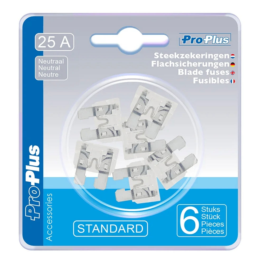 ProPlus 490340 Satz Flachsicherungen Standard 25A neutral 6 Stück im Blister KFZ-Sicherungen