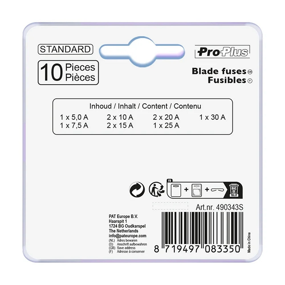 ProPlus 490343S Satz Flachsicherungen Standard sortiert 10 Stück im Blister KFZ-Sicherungen