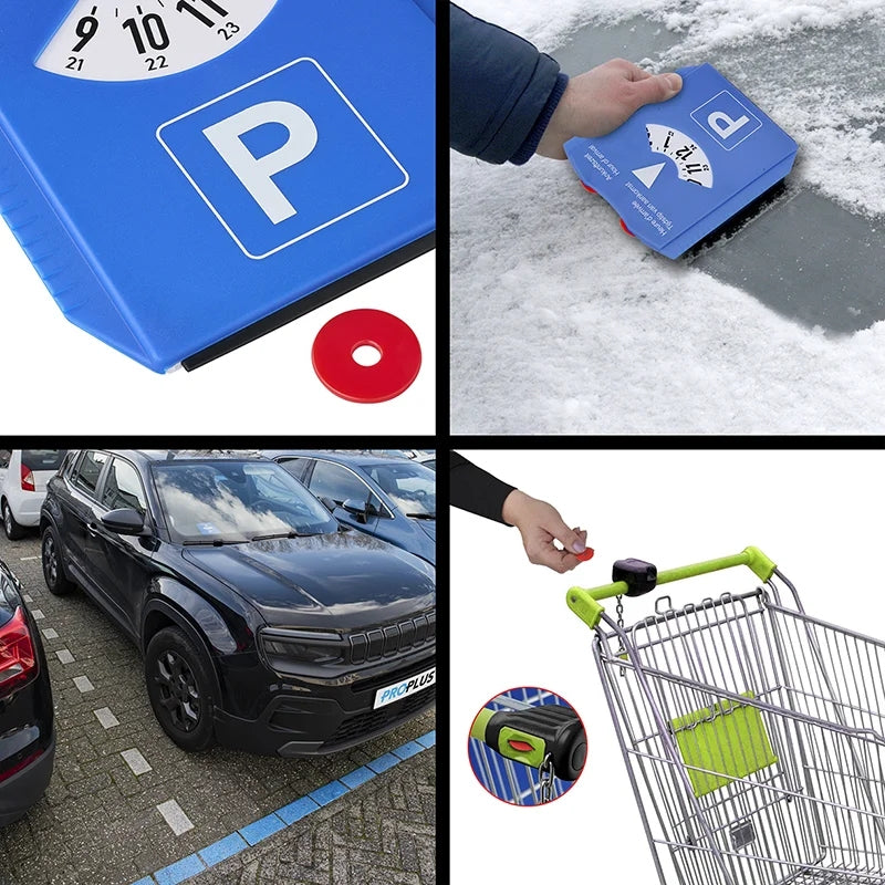 ProPlus 630518 Parkscheibe NLD DE F GB mit Eiskratzer 2 Einkaufswagenchips Eisschaber
