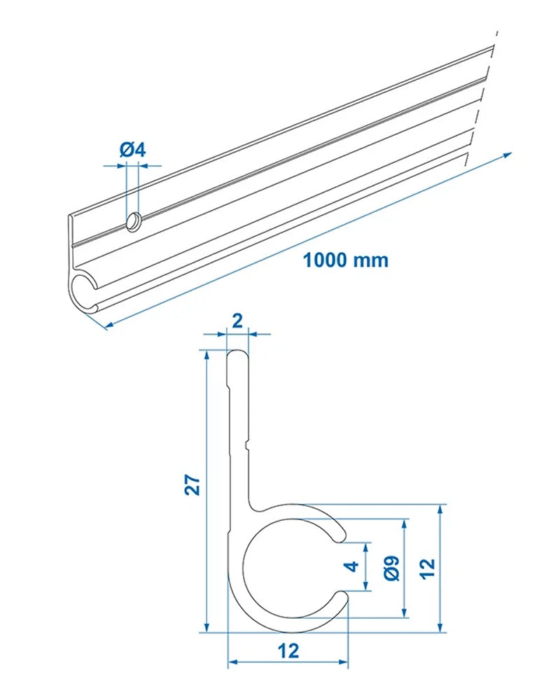 ProPlus 758068 Aluminium Zeltschiene 90° 100 x 2,7cm Kederschiene Camping