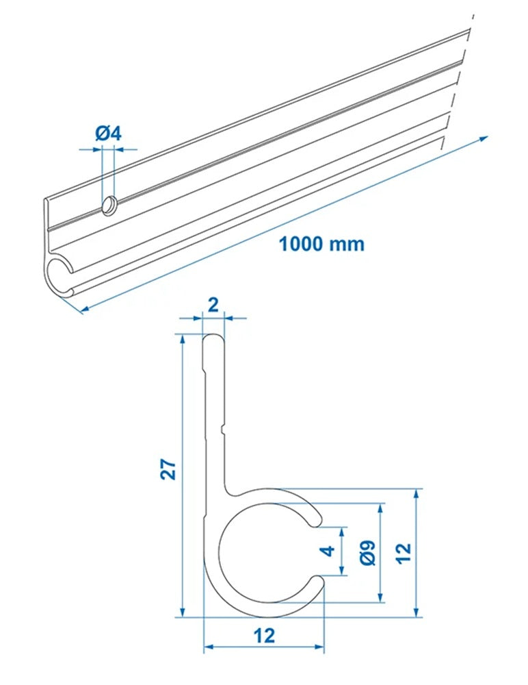 ProPlus 758068BK Zeltschiene Aluminium Schwarz 90° 100 x 2,7cm x Ø9mm Kederschiene