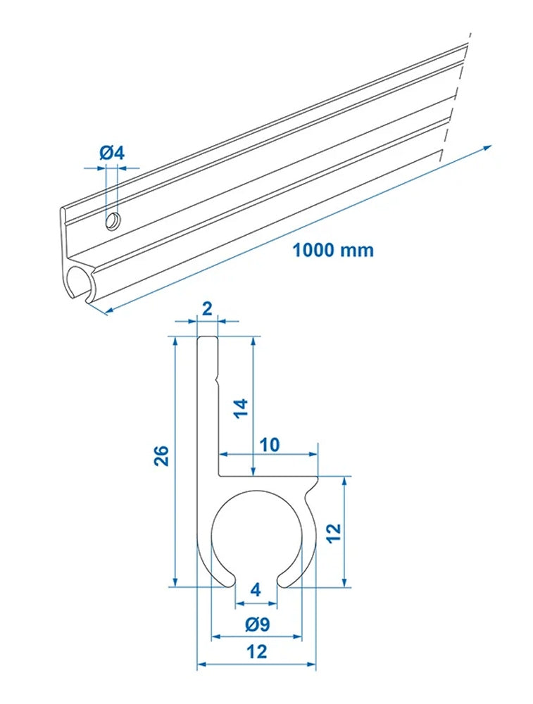 ProPlus 758068V01 Aluminium Zeltschiene 180° 100 x 2,6cm Kederschiene Camping