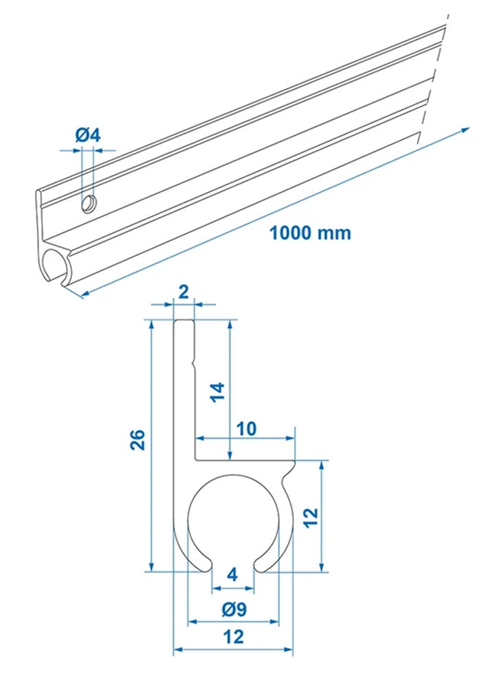 ProPlus 758068V01BK Zeltschiene Aluminium Schwarz 180° 100 x 2,6cm x Ø9mm Kederschiene