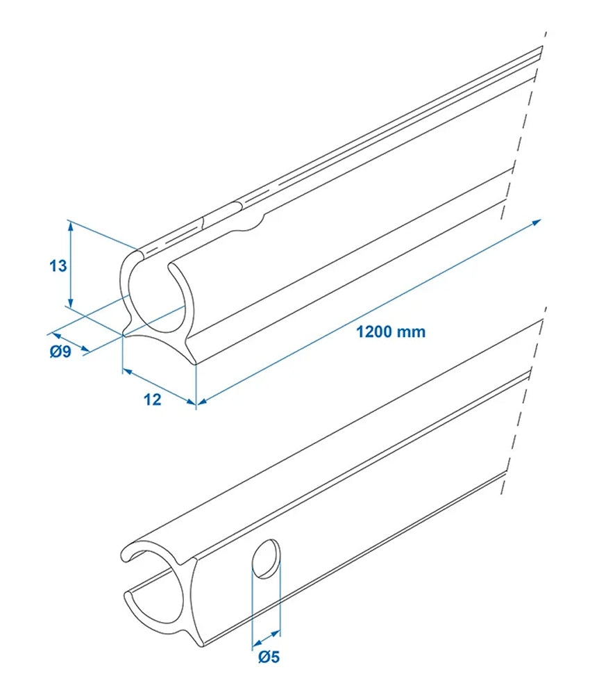 ProPlus 758068V02 Aluminium Zeltschiene 90° Ø9mm x 1,2m Kederschiene Camping