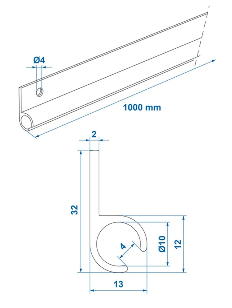 ProPlus 758068V04 Kederschiene Aluminium 45° 100 x 3,2cm x Ø10mm Zeltschiene