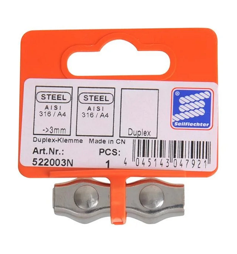 ProPlus SF_522003N Duplex Seilklemme 3mm A4 RVS AISI 316 Duplexklemme