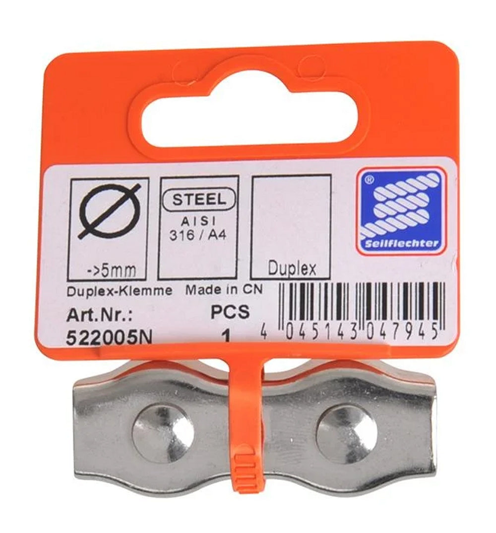 ProPlus SF_522005N Duplex Seilklemme 5mm A4 RVS AISI 316 Duplexklemme