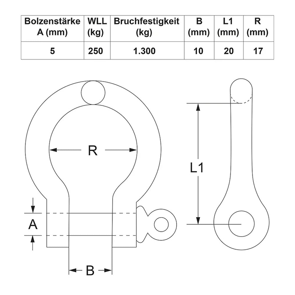 ProPlus SF_547105 Schäkel 5mm Rund Geschweift 1000 daN Verbindungselement