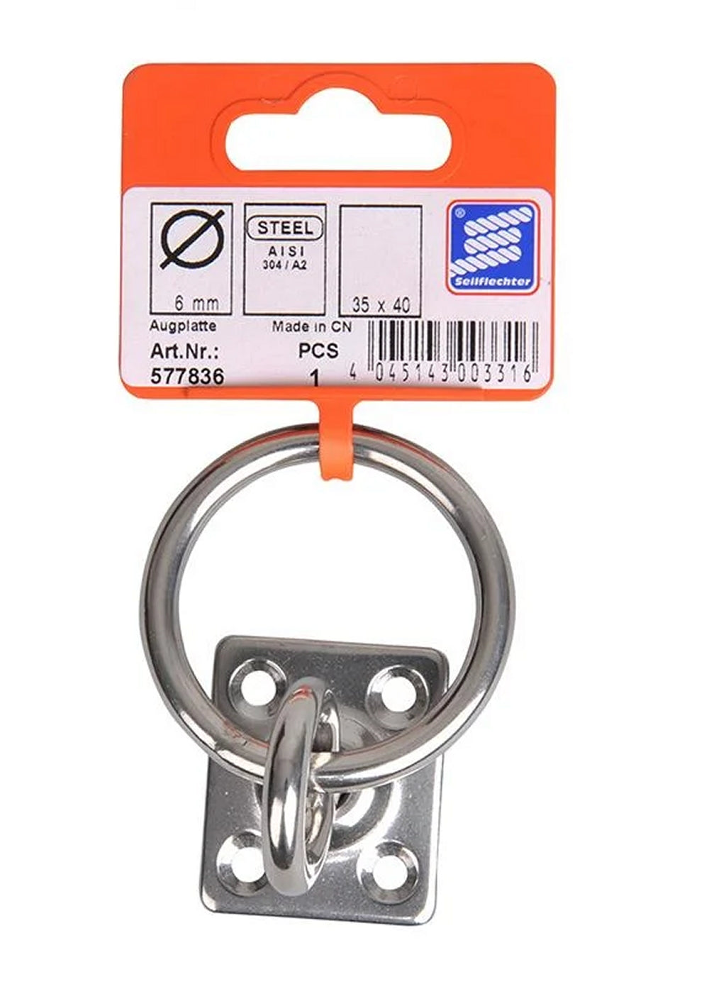 ProPlus SF_577836 Augplatte mit Wirbel und Ring 33x38x6mm RVS AISI 316 Augenbolzen