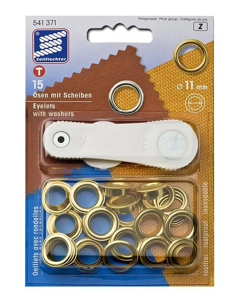 ProPlus SF_957011 Satz Messing Ösen 11mm 15 Stück im Blister Einschlagwerkzeug