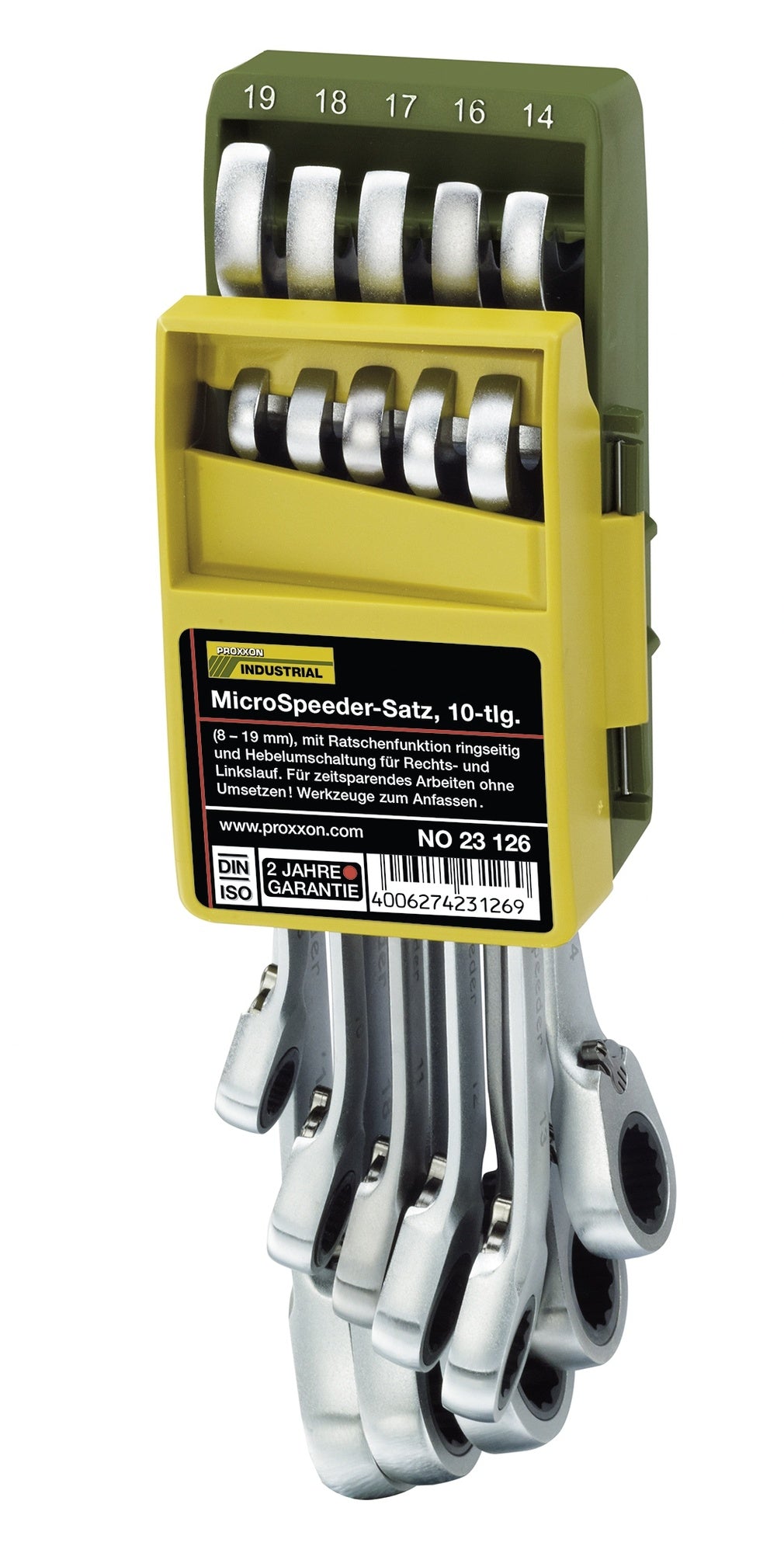 PROXXON 23126 Satz MicroSpeeder 8-19mm Ringratschenschlüssel im Klapphalter 10teilig