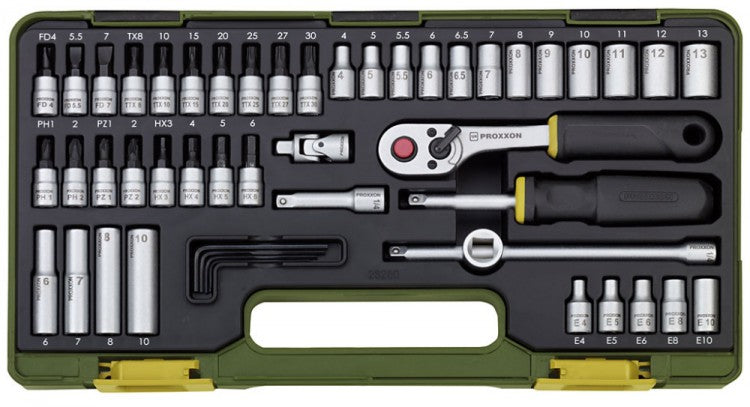 PROXXON 23280 Feinmechanikersatz Ratschenkasten mit Antrieb 6,3mm (1/4") 50tlg. Satz