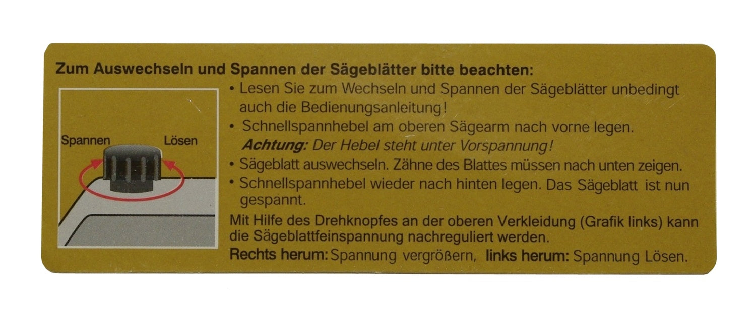 PROXXON 27090-110 Label zur Sägeblattspannung für Dekupiersäge DSH/E 27090
