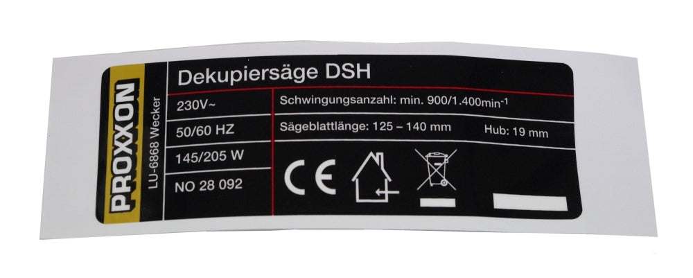 PROXXON 28092-142 Typenschild für Dekupiersäge DSH